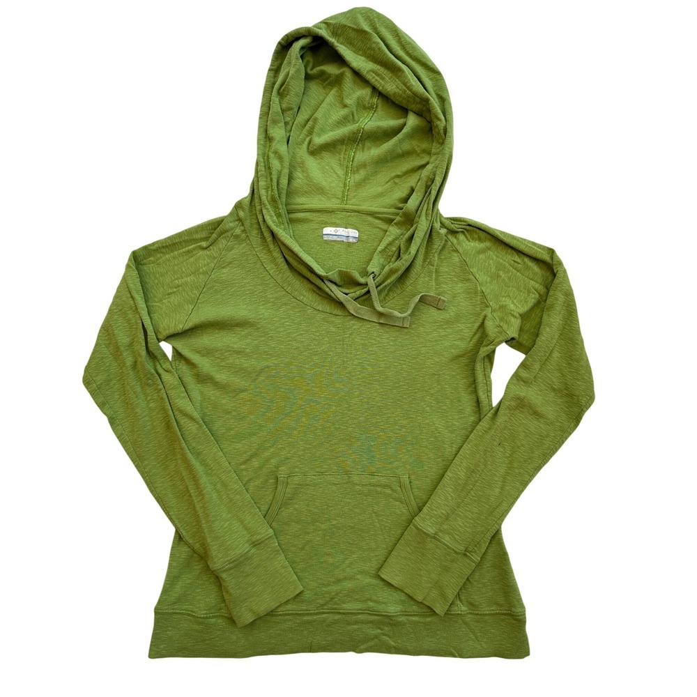 Columbia Hoodie Womens Medium Green Cowl Neck Thumbhole Cotton Pullover AL6112
